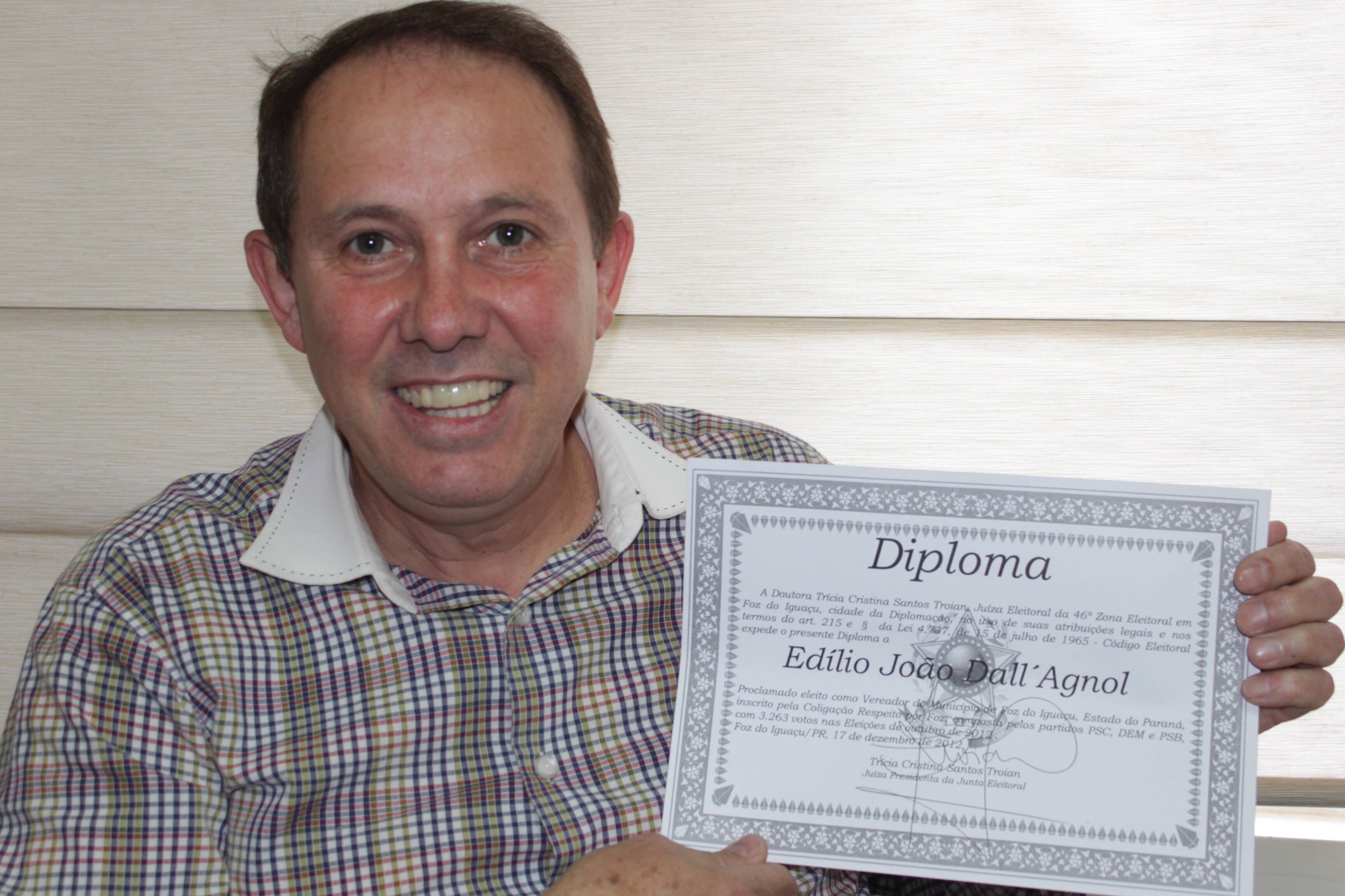 Edílio Dall’Agnol é novamente diplomado vereador