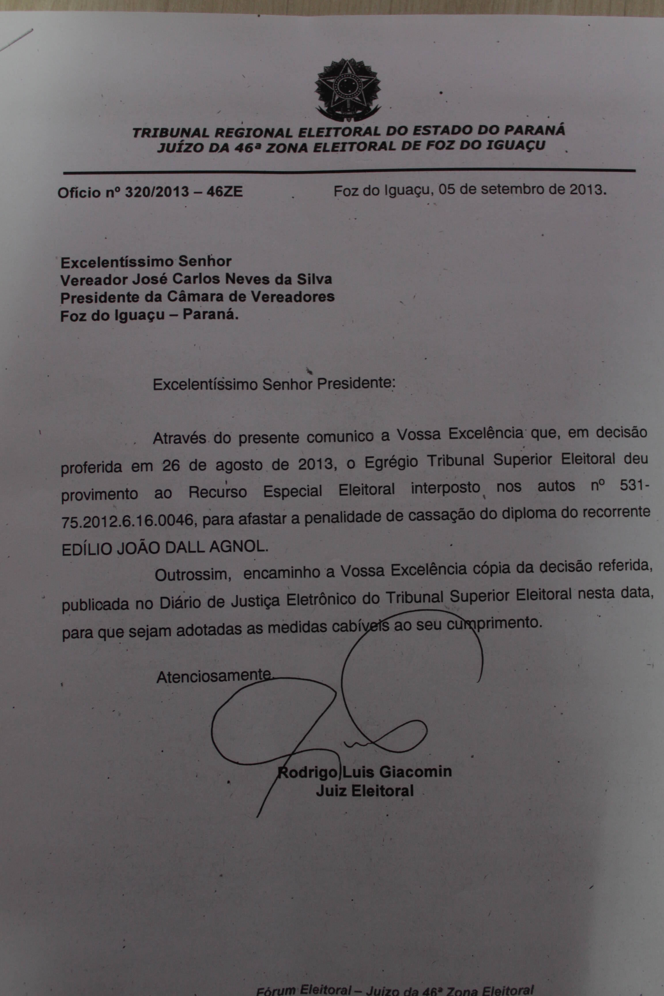 Edílio Dall’Agnol é novamente diplomado vereador