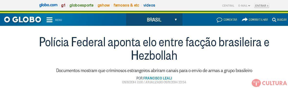 O Globo aponta ligação entre PCC e Hezbollah na tríplice fronteira
