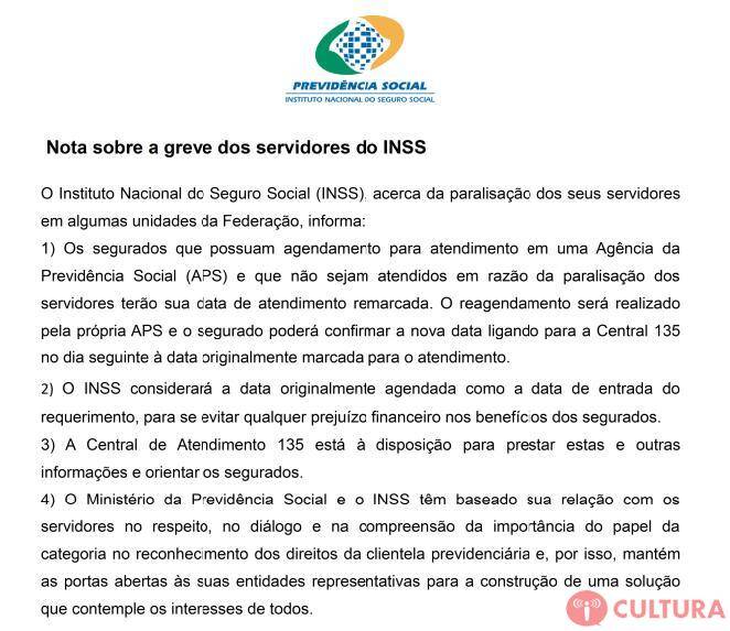 Funcionários do INSS anunciam paralisação em algumas unidades