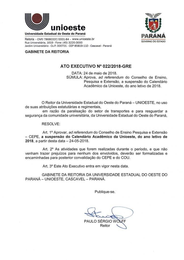 Unioeste suspende calendário
