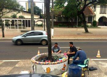 Canteiro da Jorge Schimmelpfeng ganha mosaico de pedras