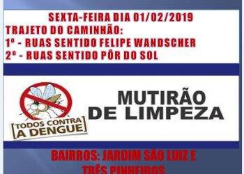 Prefeitura realiza nesta sexta-feira mutirão de limpeza no Jardim São Luiz e Três Pinheiros