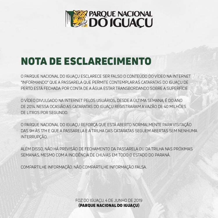 Informação de que passarela das Cataratas está interditada é falsa