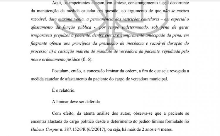 Liminar do STJ suspende afastamento de Anice Gazzaoui do cargo de vereadora