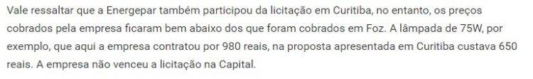 Licitação para contratação de luminárias foi diferente em Foz e lâmpadas são melhores do que em Curitiba