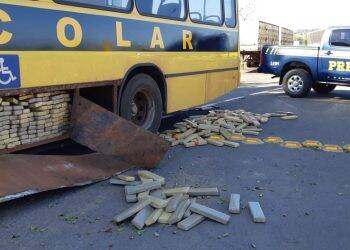 PRF apreende quase uma tonelada de maconha em falso ônibus escolar