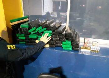 PRF apreende maconha e munição transportada em fundo falso de veículo