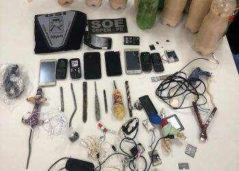 Em revista geral na penitenciária de Foz, SOE encontra bebida, celulares, chips e carregadores