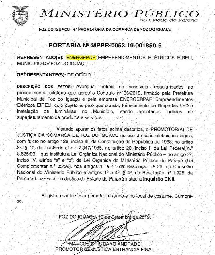 MP vai investigar licitação das lâmpadas de LED em Foz do Iguaçu
