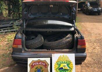Policiais Militares do BPFron apreendem pneus contrabandeados do Paraguai
