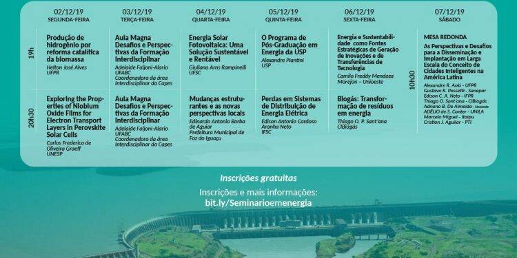 Seminário de Energia e Sustentabilidade acontece entre os dias 2 e 7 de dezembro
