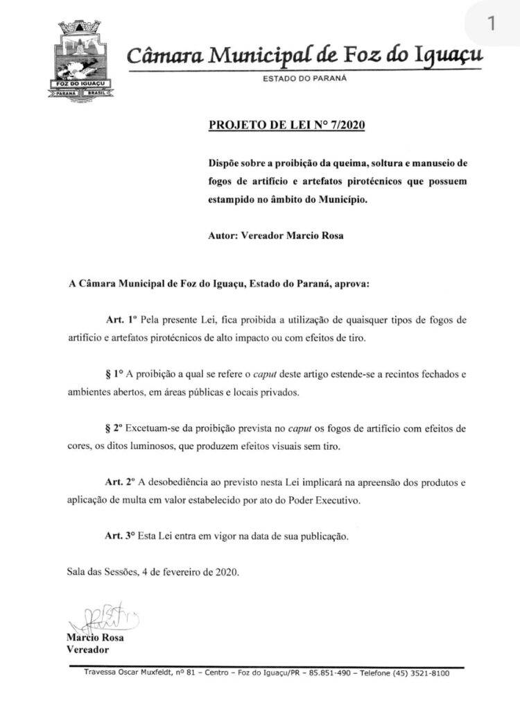 Projeto de Lei pretende proibir fogos de artifício com ruído em Foz