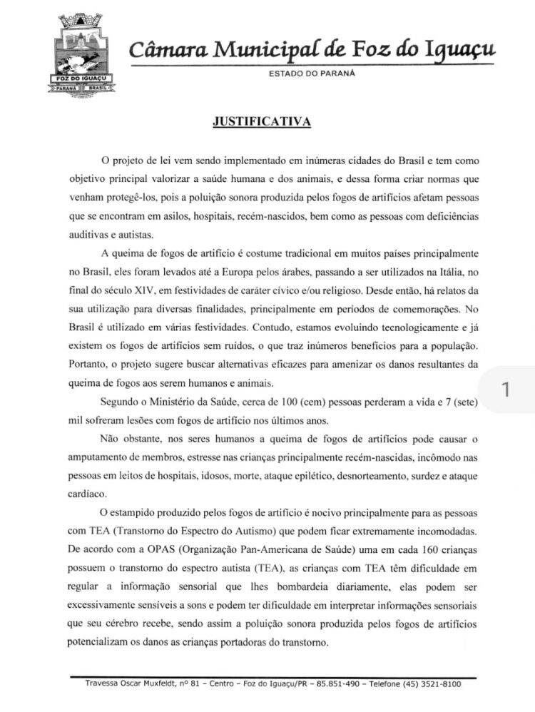 Projeto de Lei pretende proibir fogos de artifício com ruído em Foz