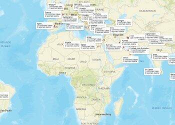 Mapa mostra o avanço do coronavírus pelo mundo em tempo real