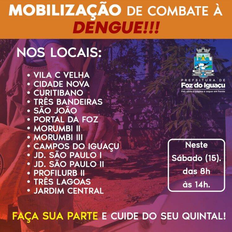 Prefeitura promove neste sábado mobilização para combate à dengue