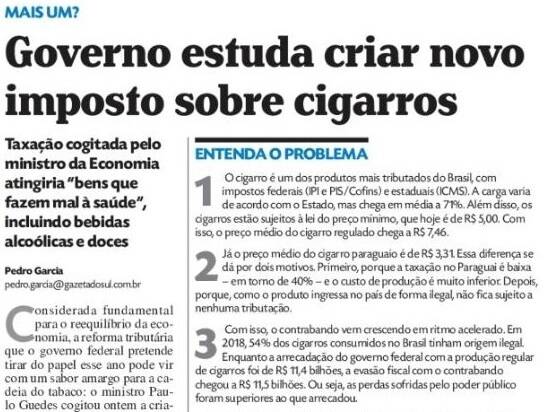 Aumentar impostos de cigarros pode aumentar contrabando, diz presidente do IDESF