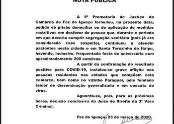 MP pede prisão domiciliar de mulher que não cumpriu isolamento de saúde em Foz do Iguaçu