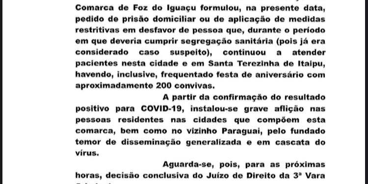 MP pede prisão domiciliar de mulher que não cumpriu isolamento de saúde em Foz do Iguaçu