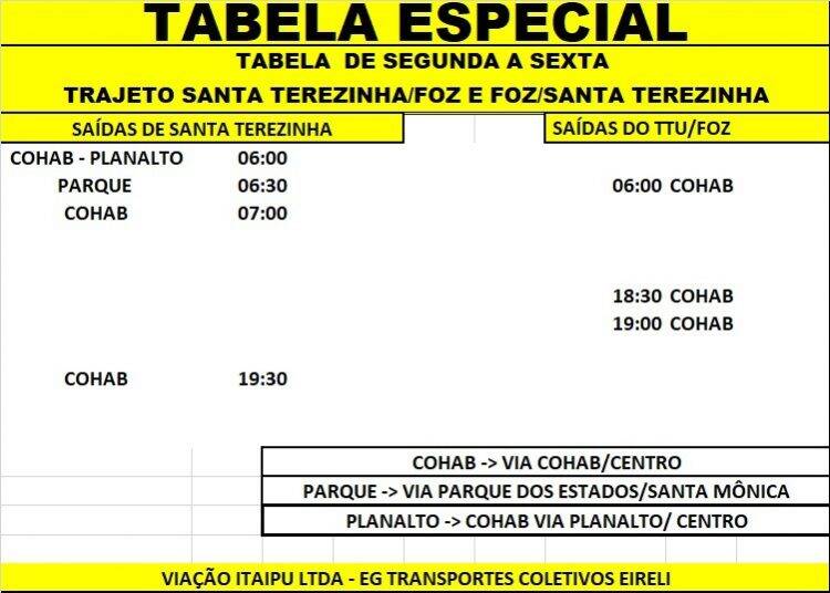 Ônibus da Linha Santa Terezinha de Itaipu muda itinerário atender decreto