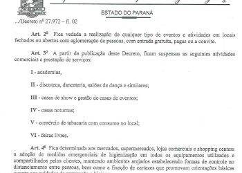 Decreto em Foz fecha academias, danceterias, casas de shows, feiras, tabacarias e eventos