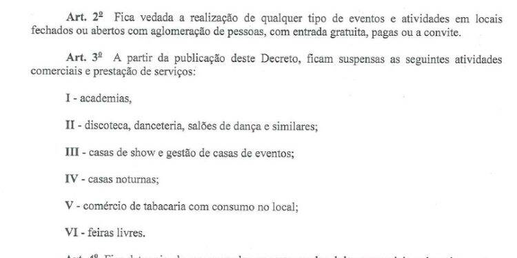 Decreto em Foz fecha academias, danceterias, casas de shows, feiras, tabacarias e eventos