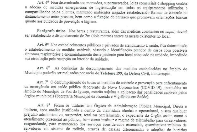 Decreto em Foz fecha academias, danceterias, casas de shows, feiras, tabacarias e eventos