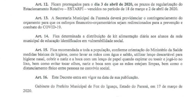 Decreto em Foz fecha academias, danceterias, casas de shows, feiras, tabacarias e eventos