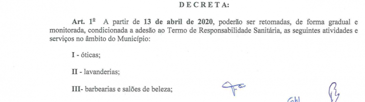 Prefeito publica decreto para reabertura gradual do comércio na segunda, 13