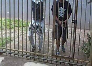 Dupla pula portão de casa e rouba caminhonete
