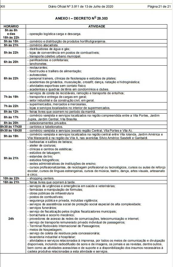Confira os horários específicos de atendimento de cada setor de serviços
