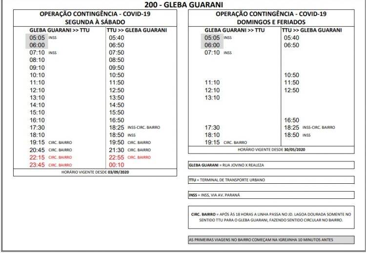 Veja a nova tabela de horário do transporte coletivo que passa a valer na quinta, 03