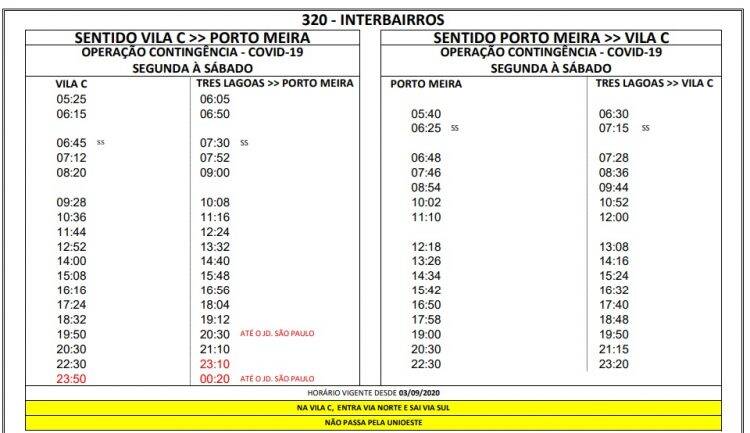 Veja a nova tabela de horário do transporte coletivo que passa a valer na quinta, 03