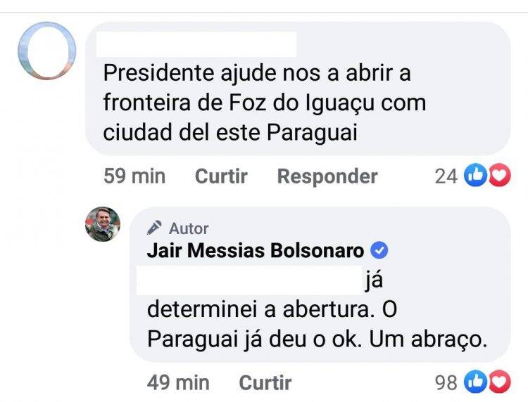 Bolsonaro confirma em rede social que autorizou a abertura da Ponte da Amizade