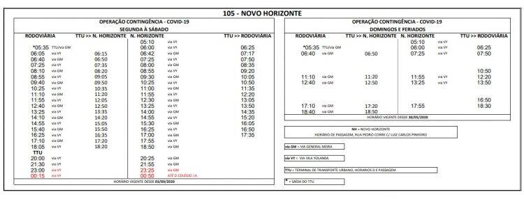 Veja a nova tabela de horário do transporte coletivo que passa a valer na quinta, 03