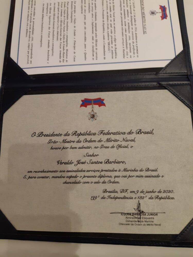 Empresário Veraldo Barbiero é homenageado pela Marinha com Medalha de Oficial