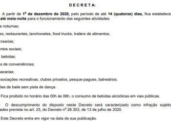 Prefeitura publica Decreto com restrições no comércio a partir desta terça, 01