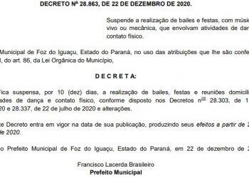 Decreto municipal mantém proibição de encontros com dança por 10 dias