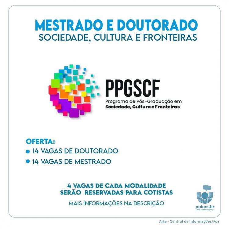 Unioeste Foz lança primeiro edital para pós-graduação com 30% das vagas destinadas a Cotas