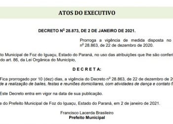 Prefeitura prorroga proibição de festa com danças até o dia 12 de janeiro