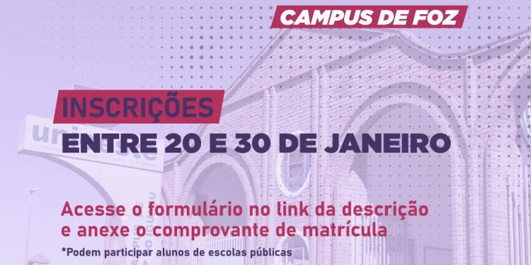 Unioeste Foz: Cursinho pré-vestibular gratuito está com inscrições abertas para alunos de escolas públicas