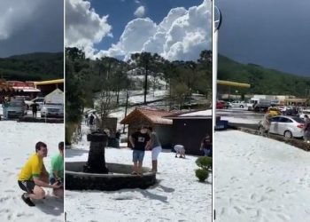 Chuva de granizo faz “nevar” na Serra Catarinense; veja imagens