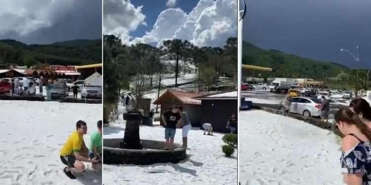 Chuva de granizo faz “nevar” na Serra Catarinense; veja imagens