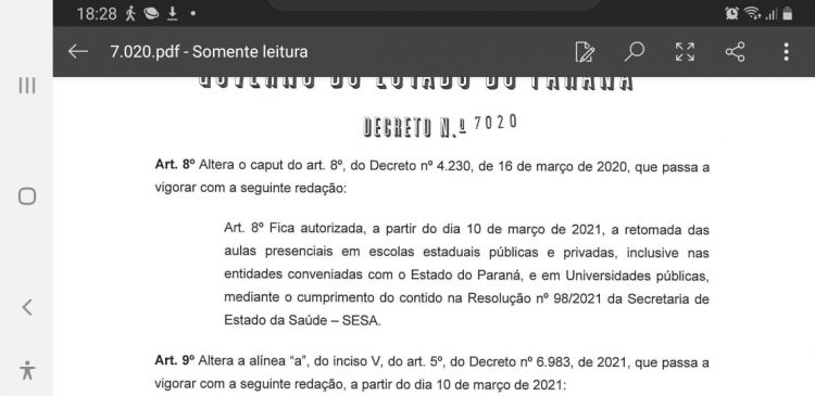 Governo do Paraná autoriza retorno das aulas presenciais na Rede Pública de Ensino