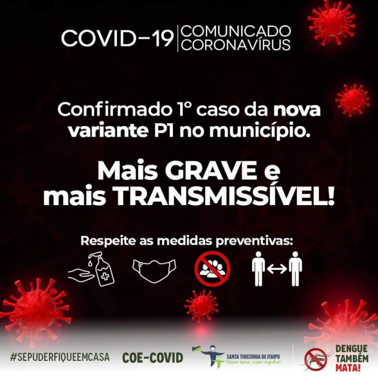 Santa Terezinha de Itaipu confirma primeiro caso de variante da Covid-19
