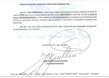 Prefeitura de Cascavel muda protocolo e permite velório de vítimas da Covid-19