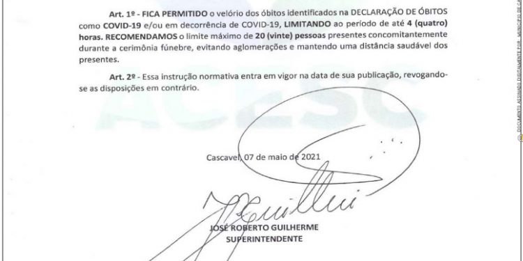 Prefeitura de Cascavel muda protocolo e permite velório de vítimas da Covid-19