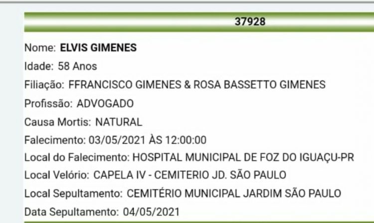 Morre advogado iguaçuense Elvis Gimenes, aos 58 anos