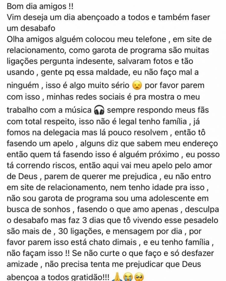 Oeste: Adolescente de 13 anos está sendo exposta na internet como garota de programa e faz desabafo