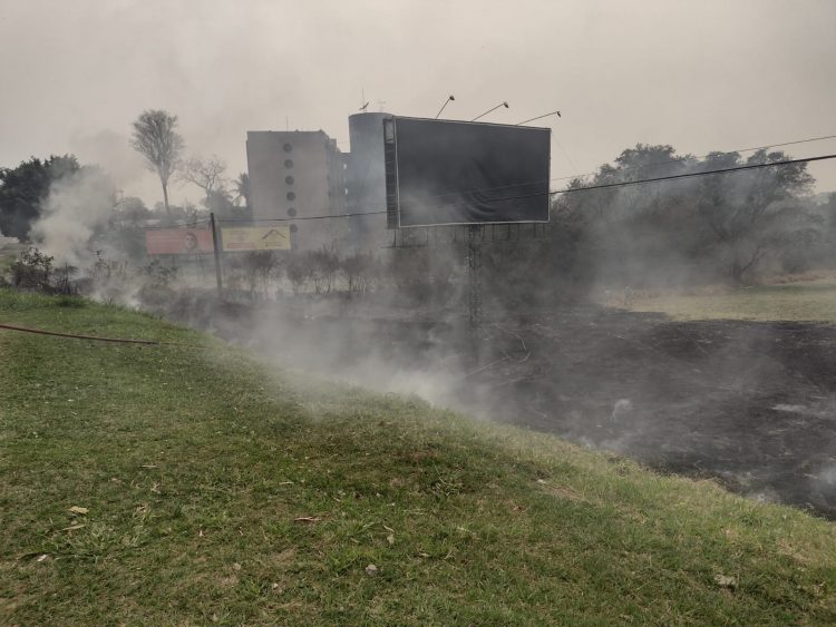Bombeiros controlam incêndio em vegetação na Avenida Costa e Silva